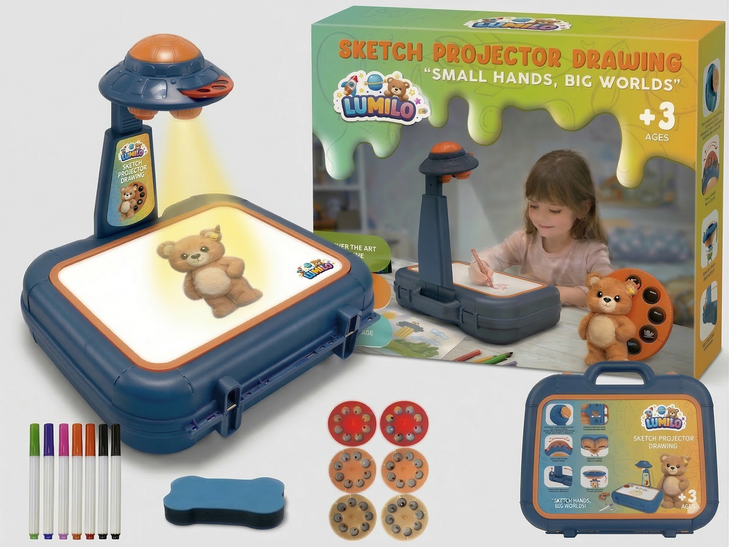 Drawing Kit 36Months+ Drawing Projector for Kids, Art Sketch Projector Drawing and Tracing Include 48 Projection Image, Color Pen, Drawing Stencil